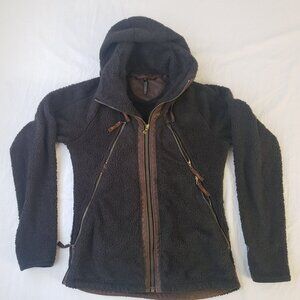 Kulh Women Brown Fleece Jacket Full Zip Hooded Pockets Small 100% Polyester